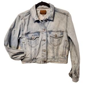 American Eagle Jean Jacket Denim Distressed Light Wash Women's Size Medium